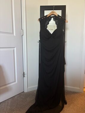 Xscape Black Lace-Detail Maxi Evening Gown